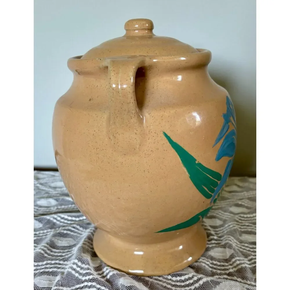 Vintage McCoy Cookie Jar Blue Floral Stoneware Farmhouse Pottery w Lid USA